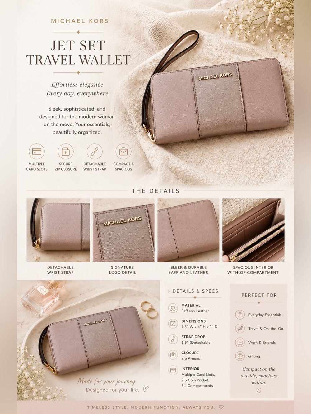 MICHAEL KORS MET Center Stripe MK Travel Wallet Clutch